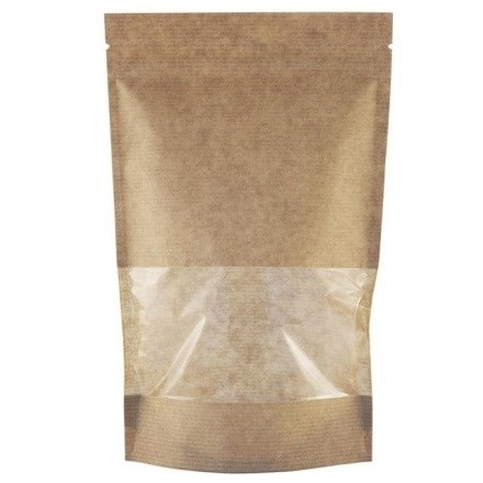 Пакет бумажный Doypack 200х300 (45+45) мм крафт с окошком 70 мм (100/600 шт.) №15 2740