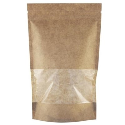 Пакет бумажный Doypack 200х300 (45+45) мм крафт с окошком 70 мм (100/600 шт.) №15 2740